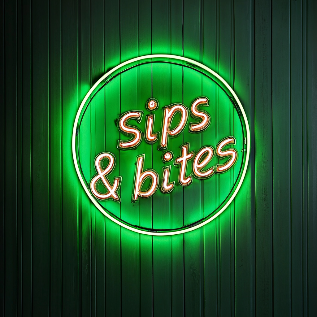 Sips & Bites - Green Neon Sign, 24 Inches