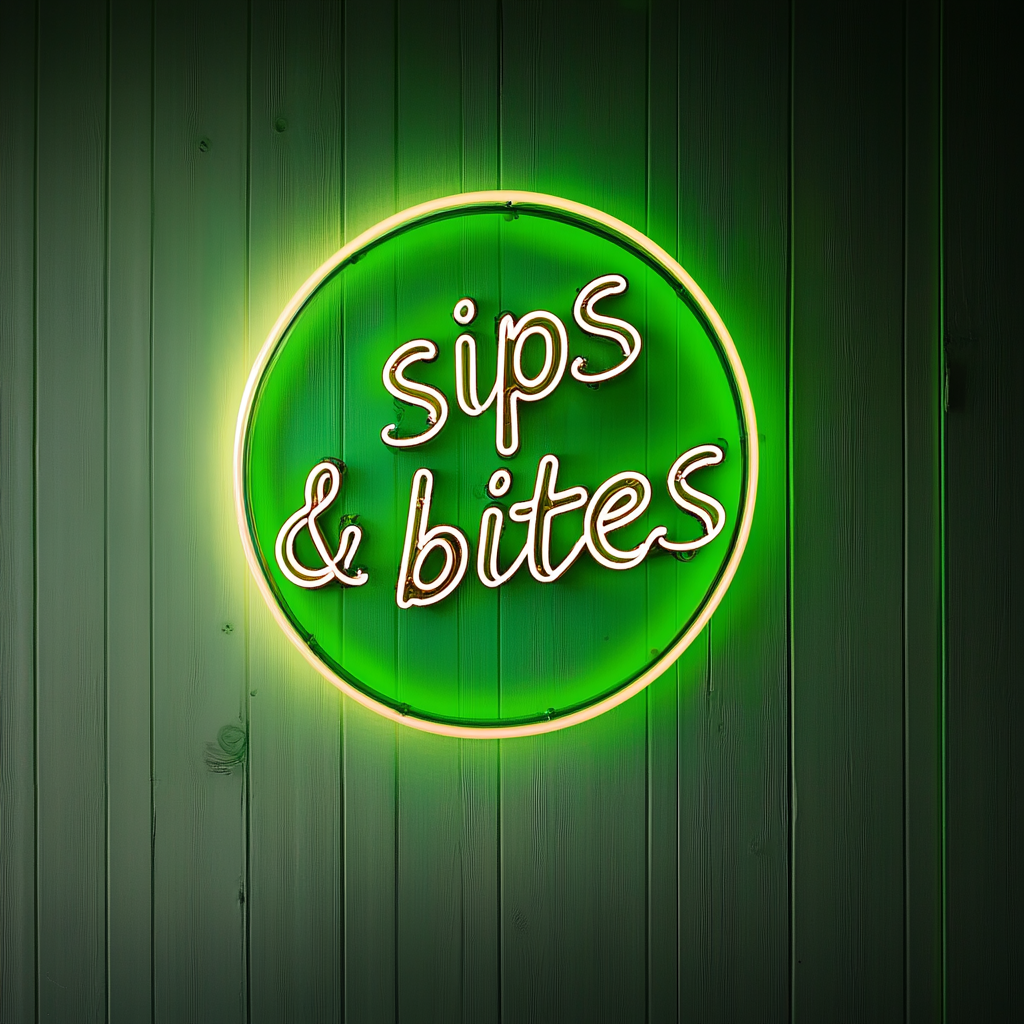 Sips & Bites - Green Neon Sign, 24 Inches
