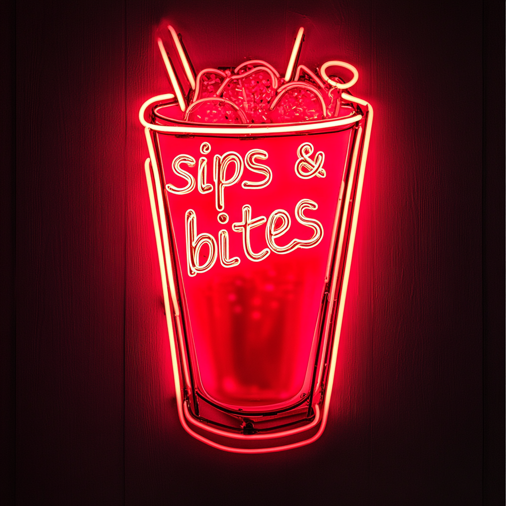 Sips & Bites - Red Neon Sign, 18 Inches