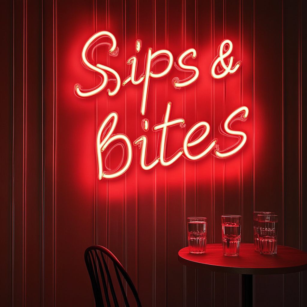 Sips & Bites - Red Neon Sign, 24 Inches