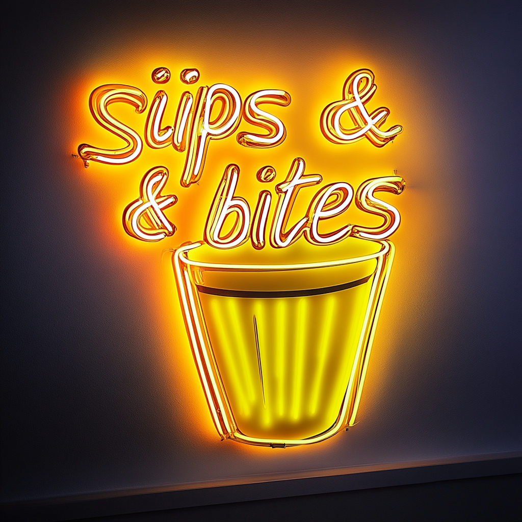 Sips & Bites - Yellow Neon Sign, 24 Inches