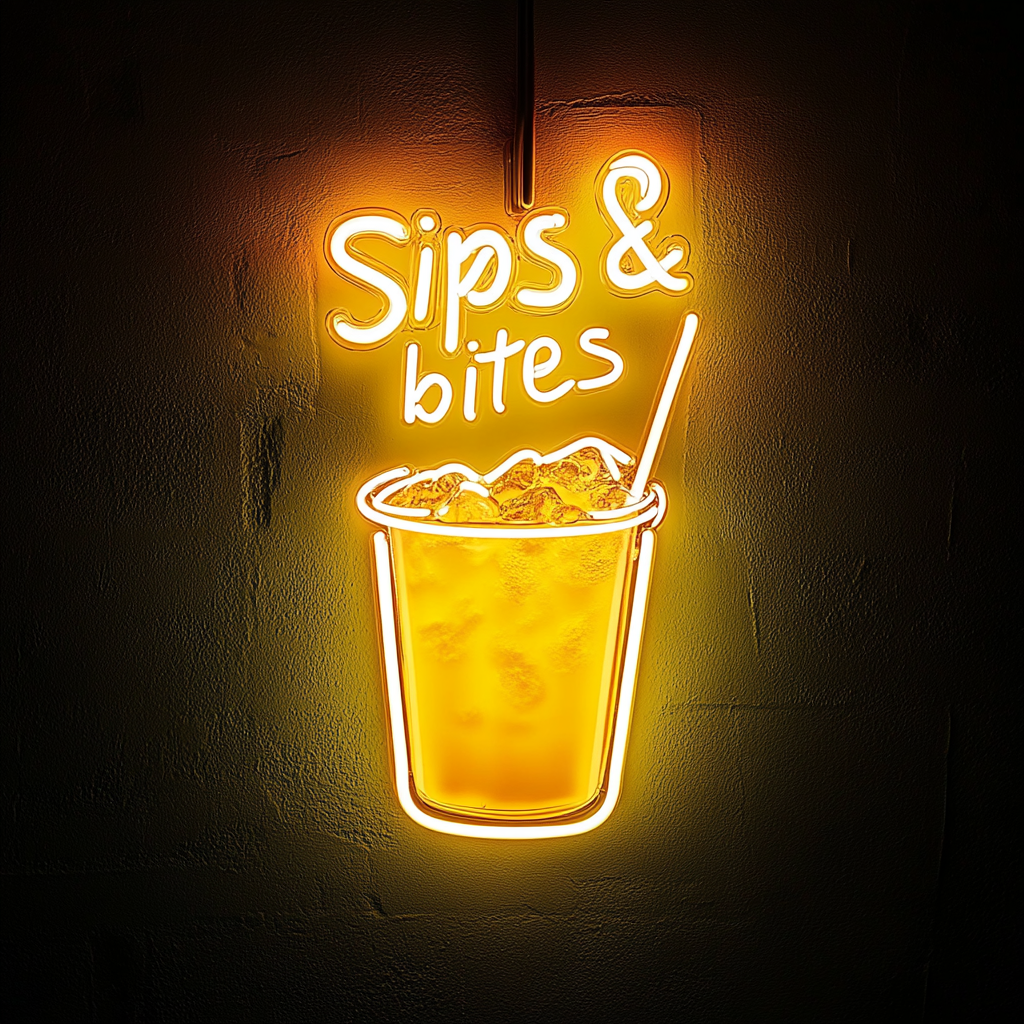 Sips & Bites - Yellow Neon Sign, 18 Inches