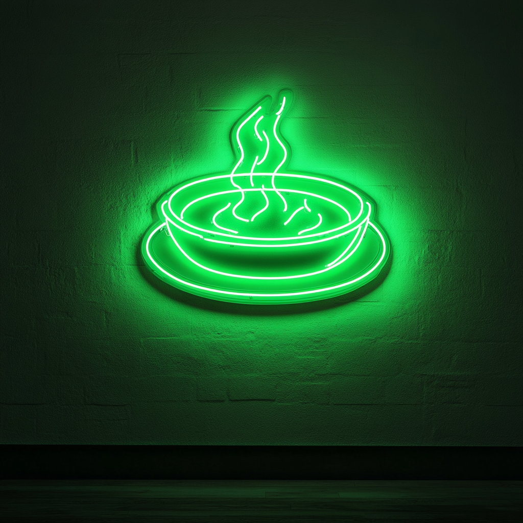Sizzling Plate - Green Neon Sign, 24 Inches
