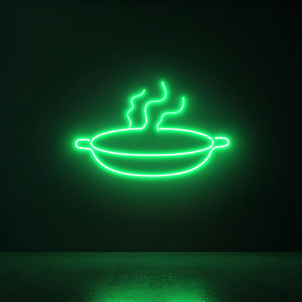 Sizzling Plate - Green Neon Sign, 18 Inches