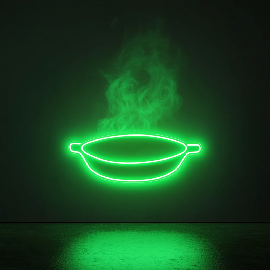 Sizzling Plate - Green Neon Sign, 18 Inches