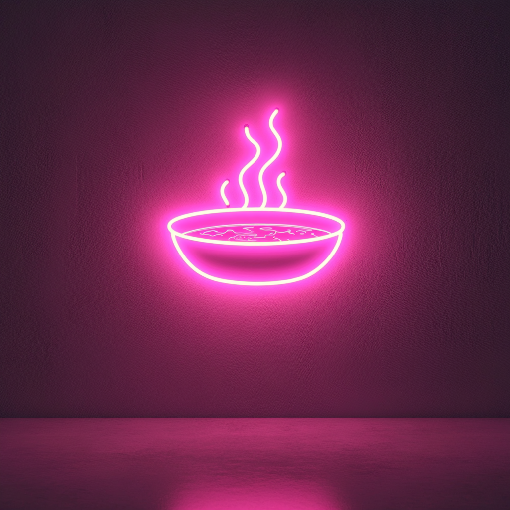 Sizzling Plate - Pink Neon Sign, 24 Inches