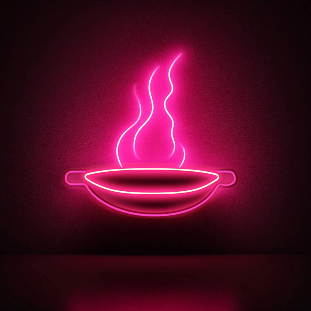 Sizzling Plate - Pink Neon Sign, 24 Inches