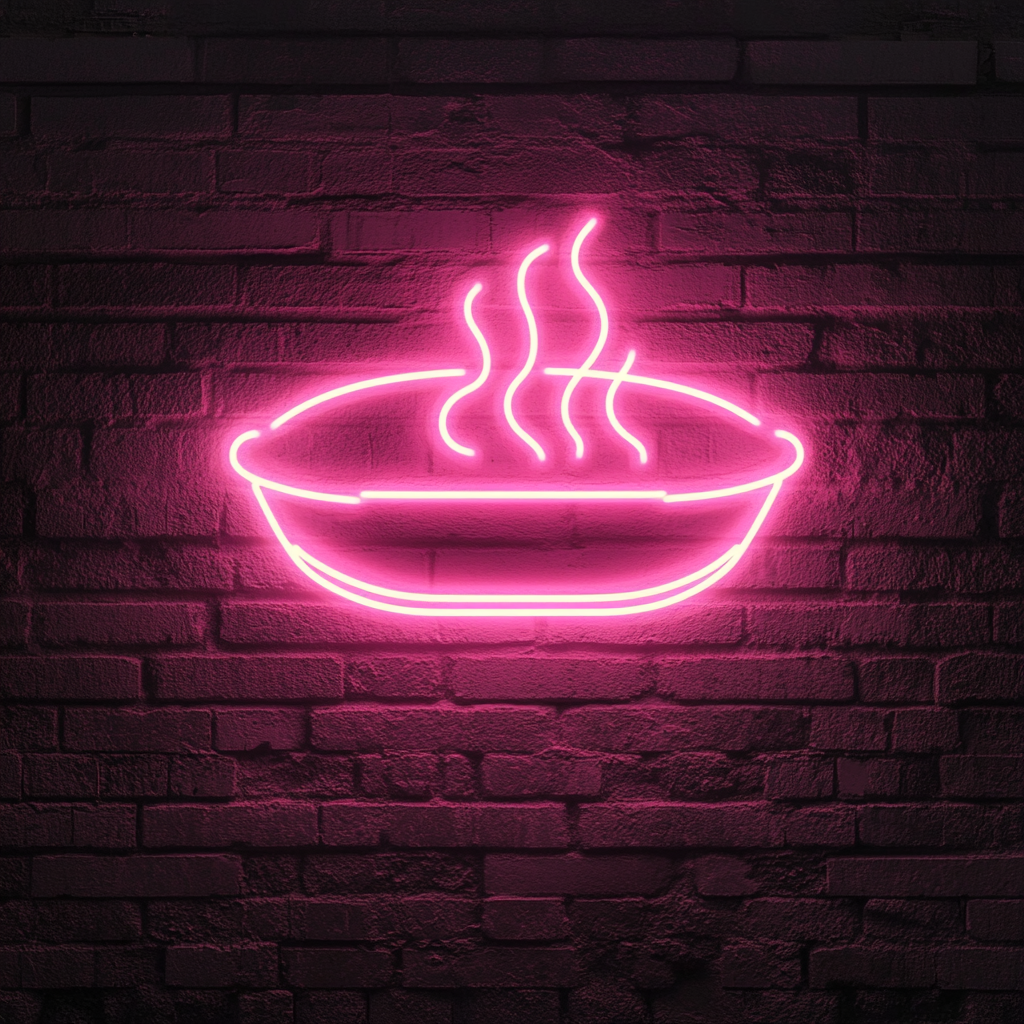 Sizzling Plate - Pink Neon Sign, 24 Inches