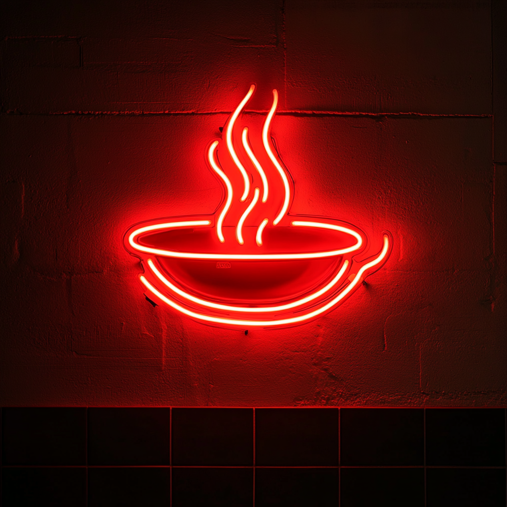 Sizzling Plate - Red Neon Sign, 18 Inches