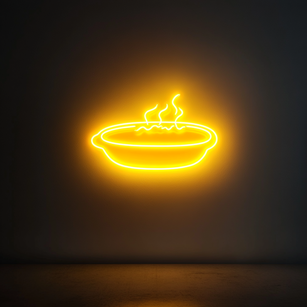 Sizzling Plate - Yellow Neon Sign, 18 Inches