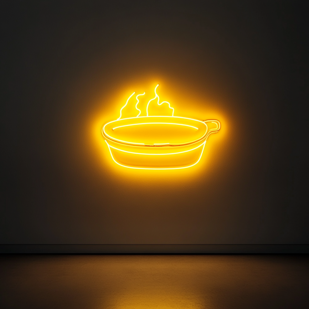 Sizzling Plate - Yellow Neon Sign, 18 Inches