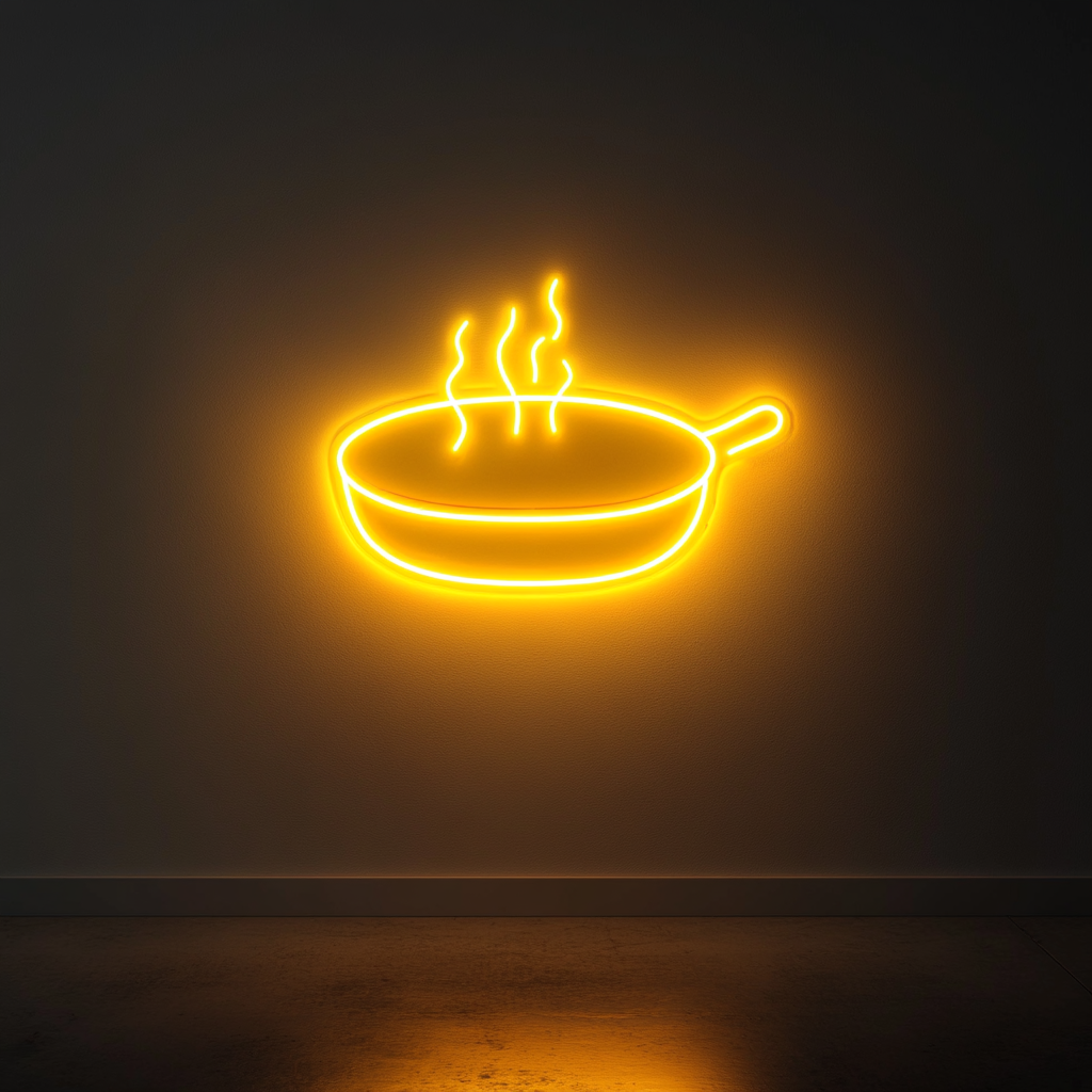 Sizzling Plate - Yellow Neon Sign, 18 Inches