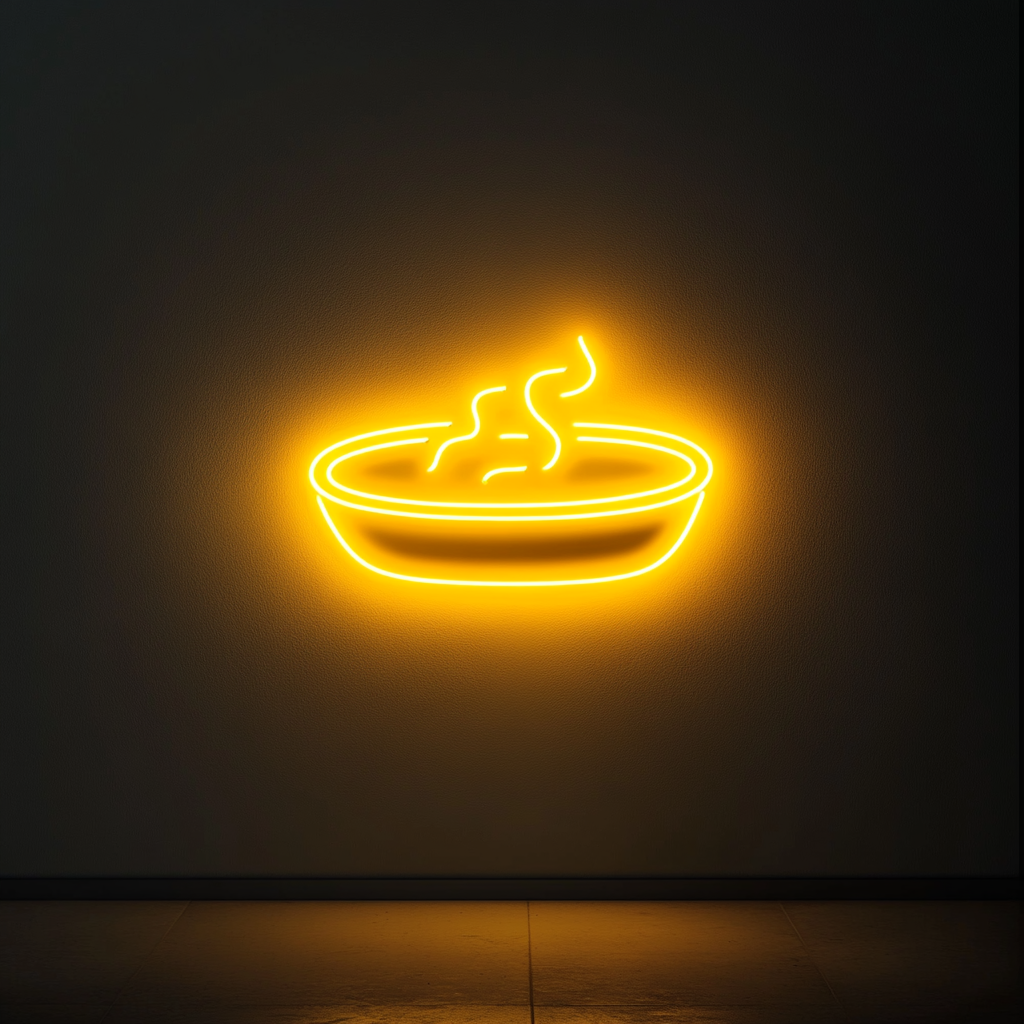 Sizzling Plate - Yellow Neon Sign, 18 Inches