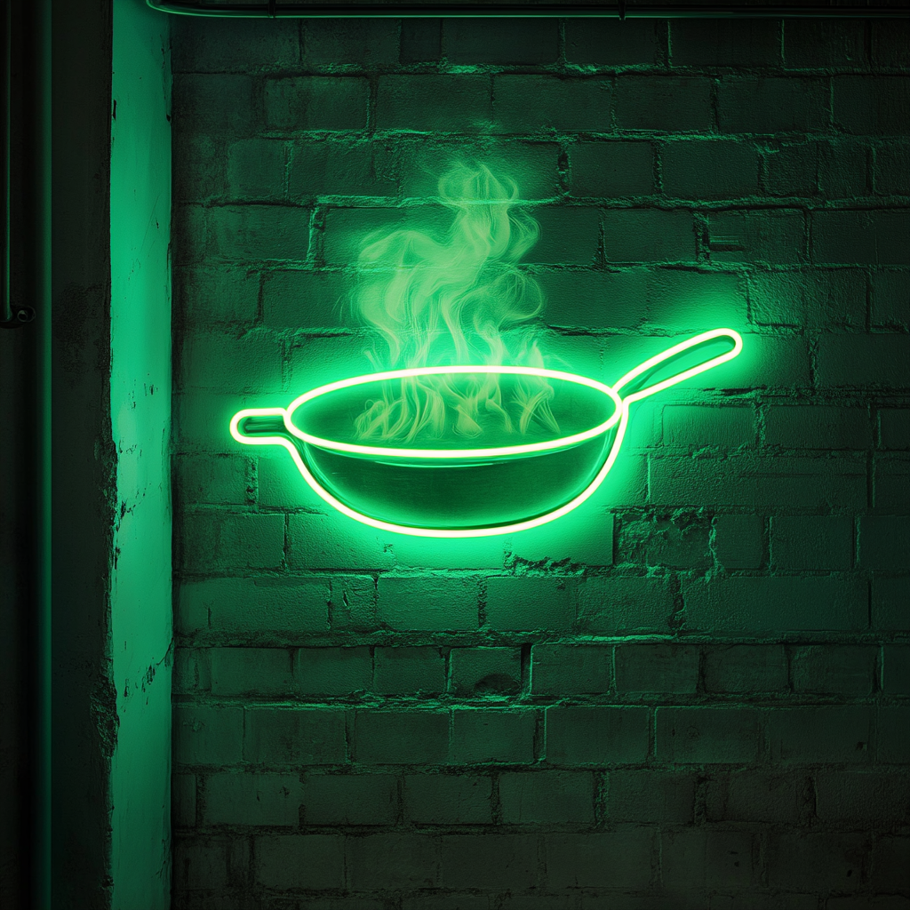 Sizzling Skillet - Green Neon Sign, 24 Inches