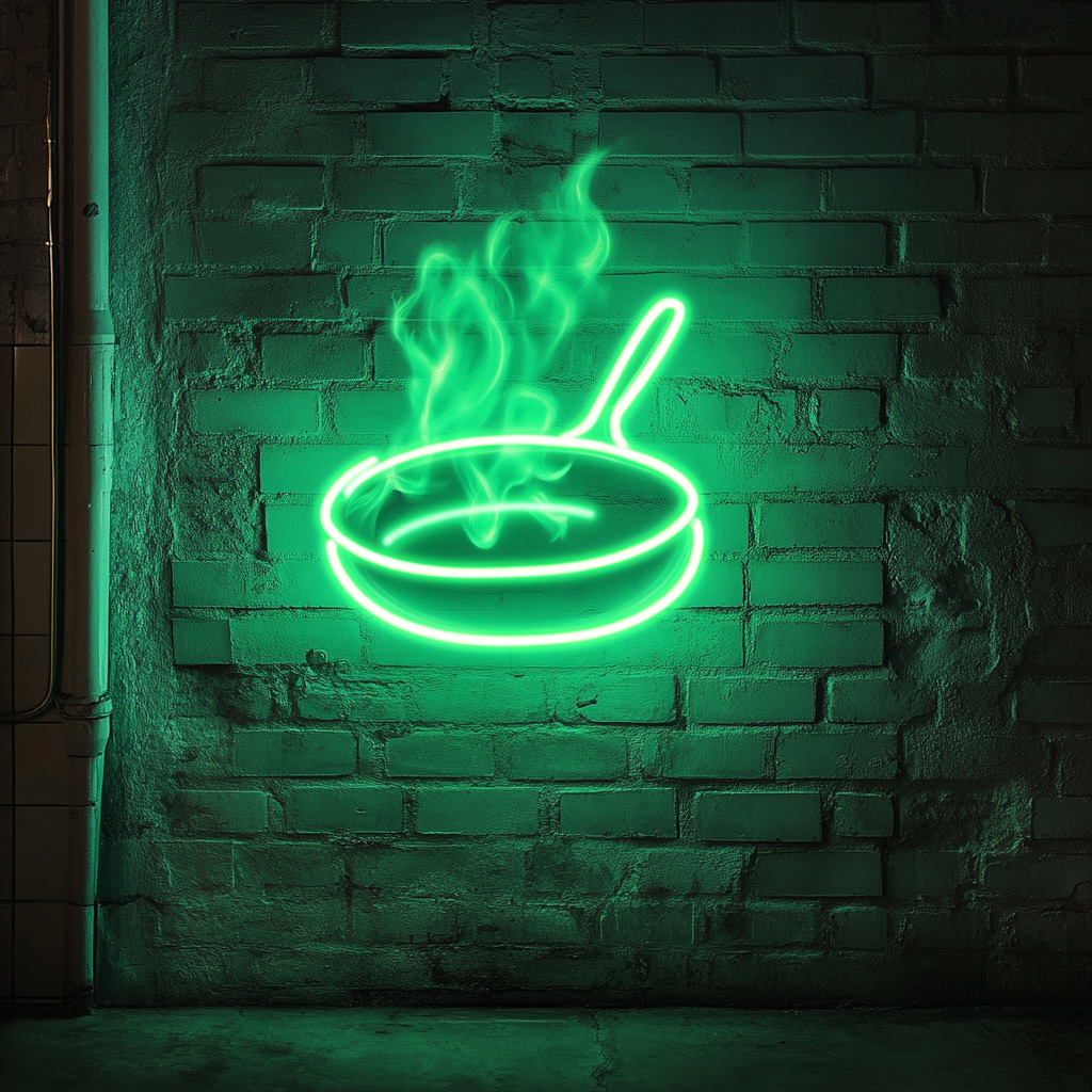 Sizzling Skillet - Green Neon Sign, 24 Inches
