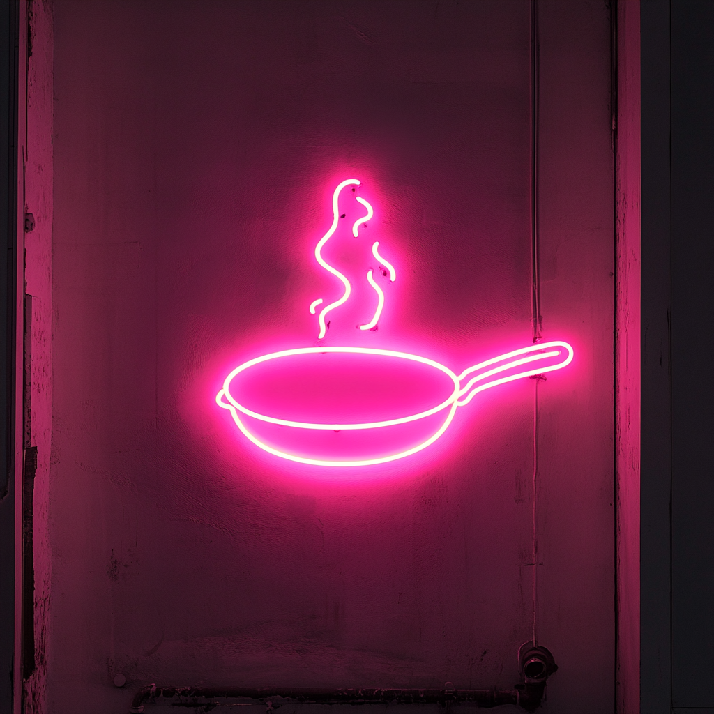 Sizzling Skillet - Pink Neon Sign, 24 Inches