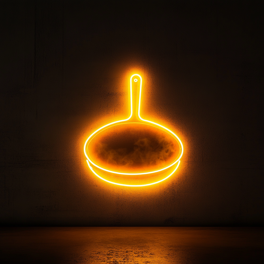 Sizzling Skillet - Yellow Neon Sign, 18 Inches