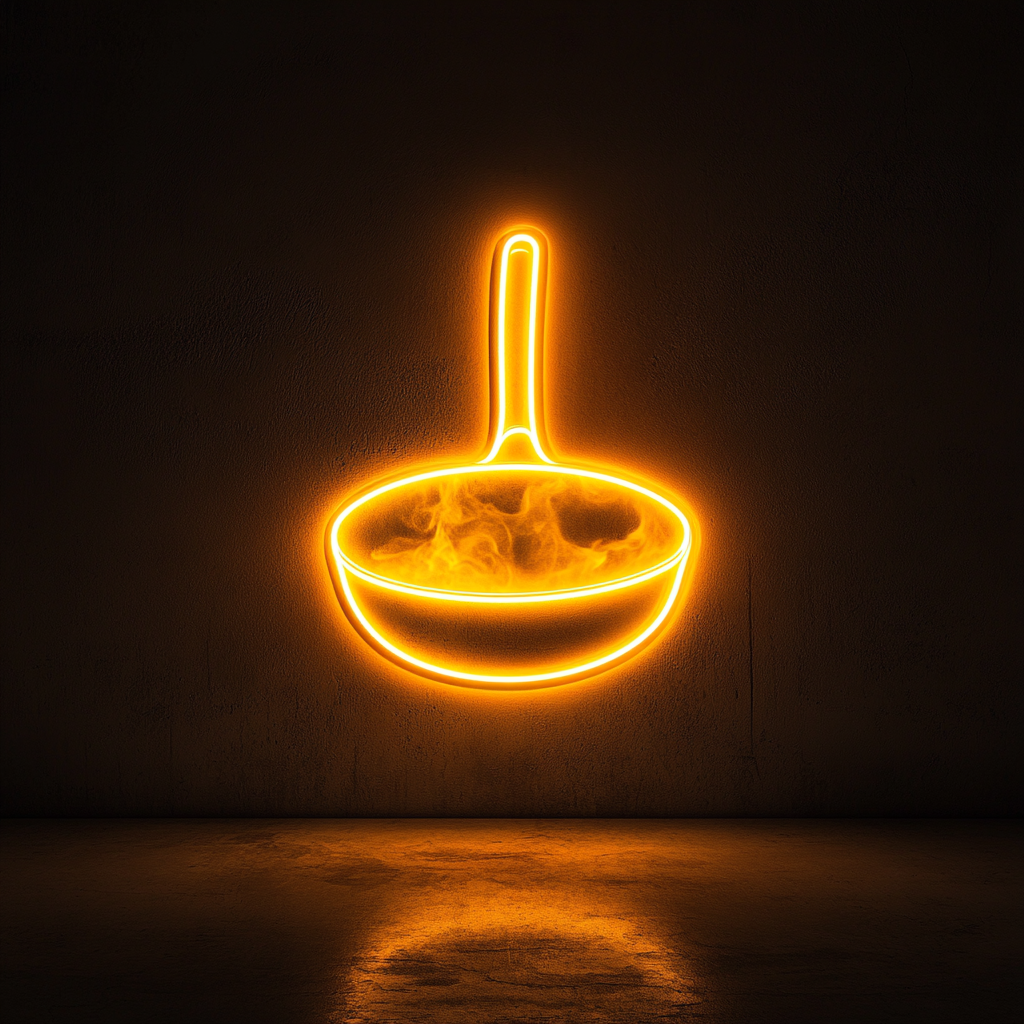 Sizzling Skillet - Yellow Neon Sign, 18 Inches