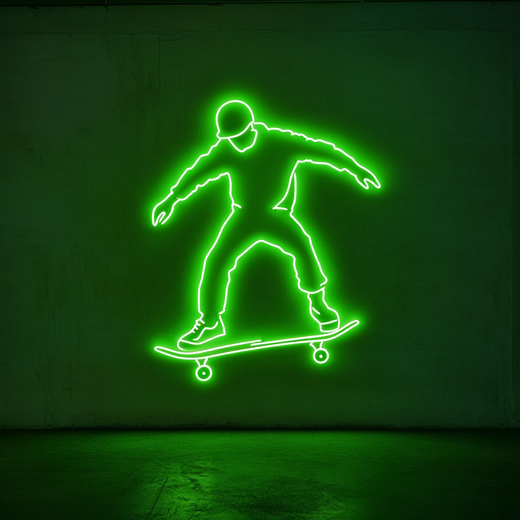 Skateboard - Green Neon Sign, 18 Inches