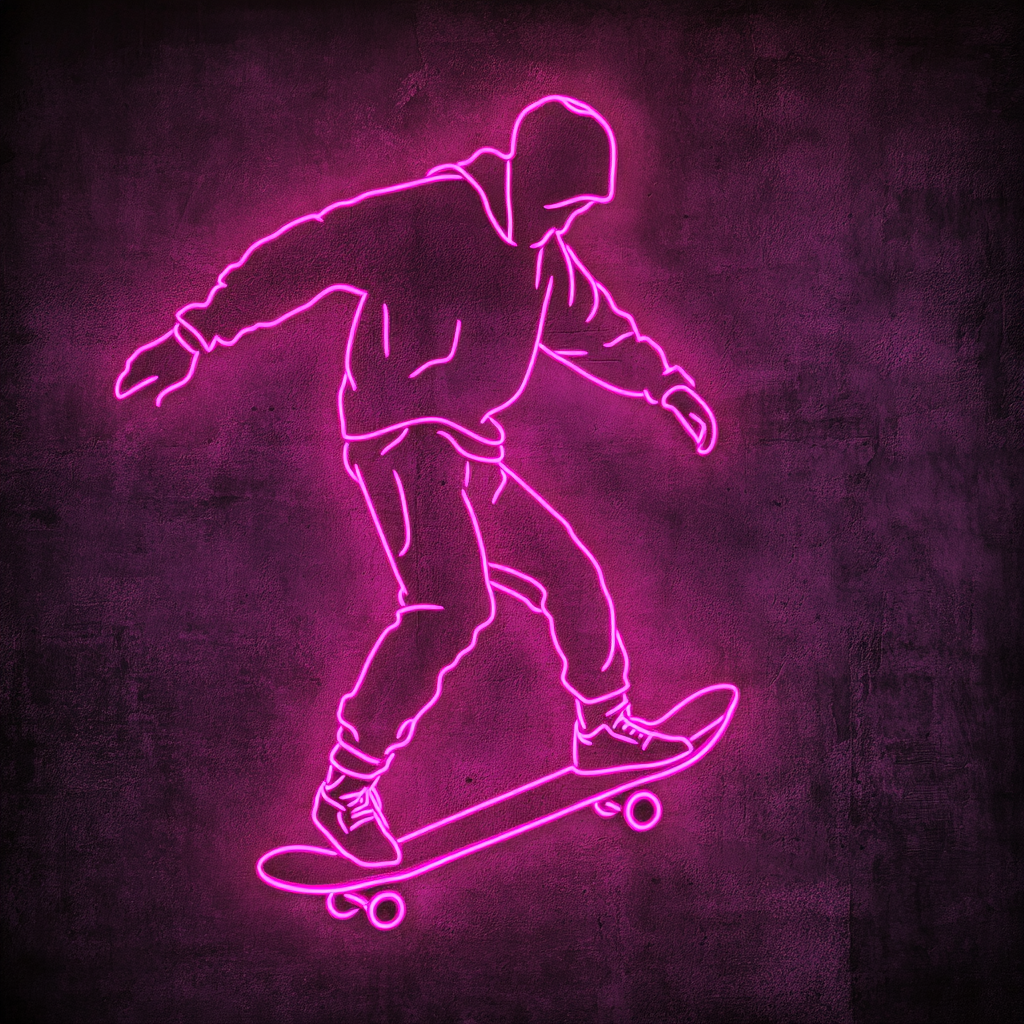 Skateboard - Pink Neon Sign, 24 Inches