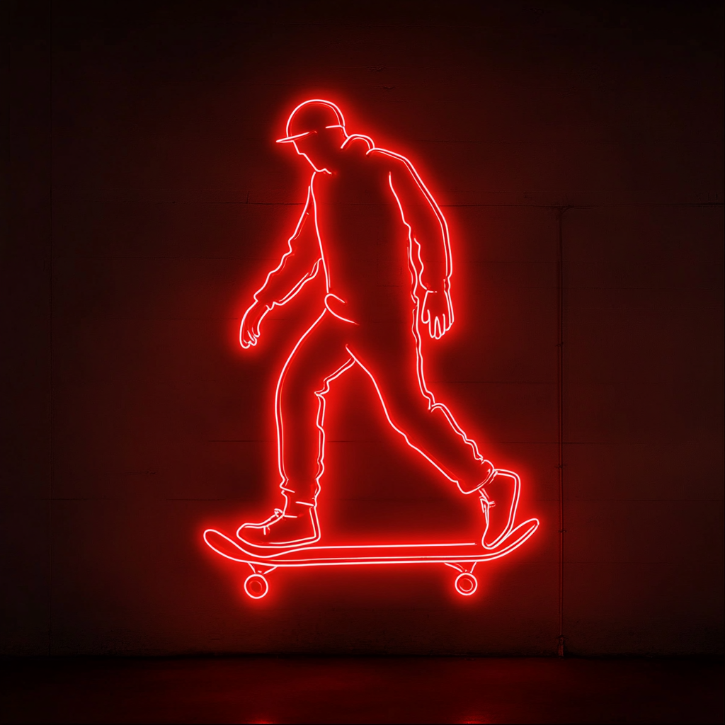 Skateboard - Red Neon Sign, 18 Inches