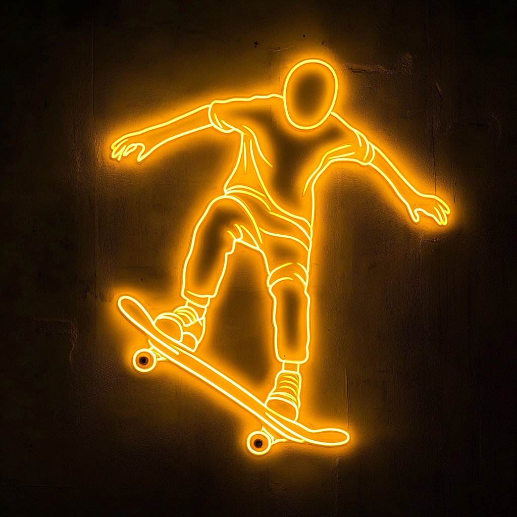 Skateboard - Yellow Neon Sign, 24 Inches