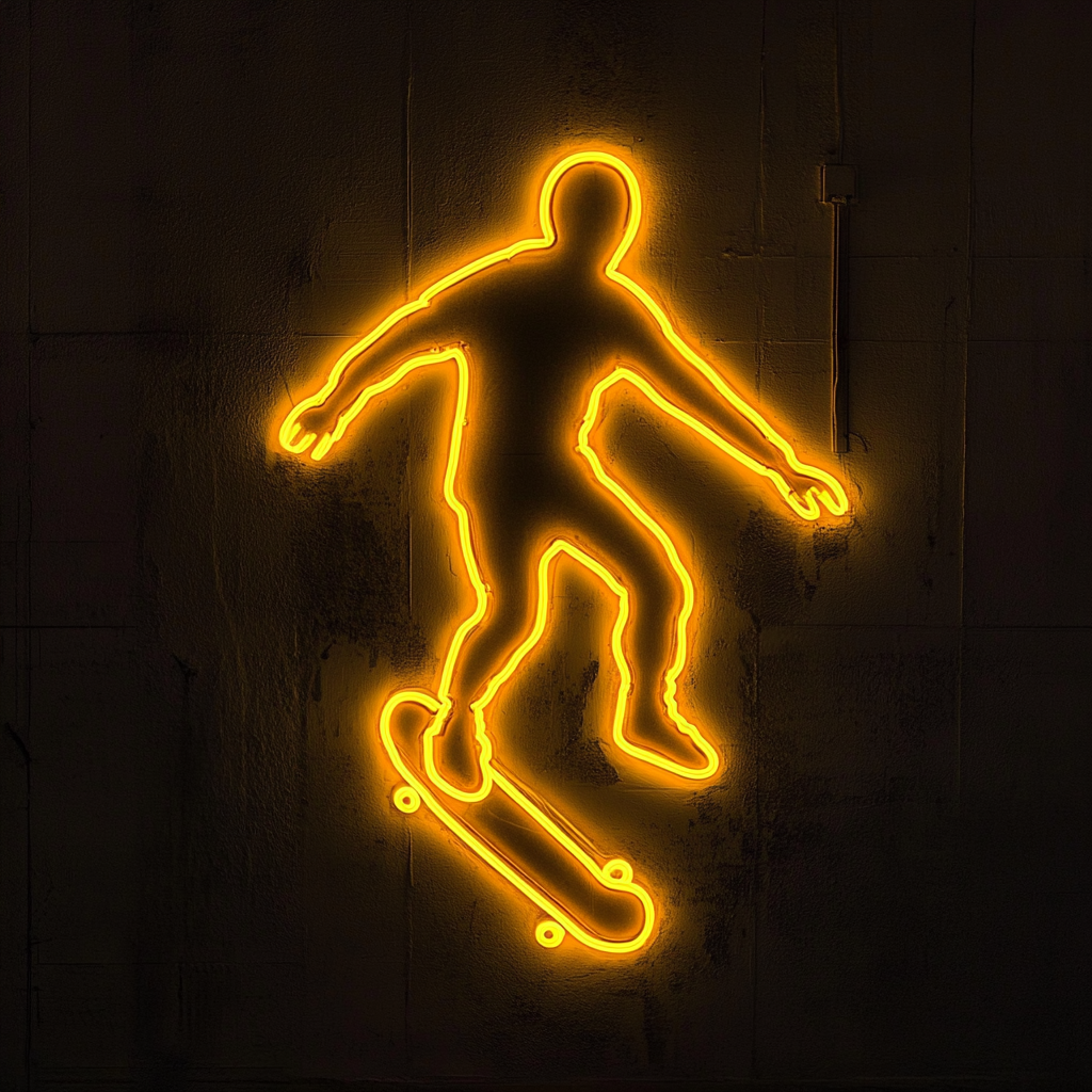 Skateboard - Yellow Neon Sign, 18 Inches