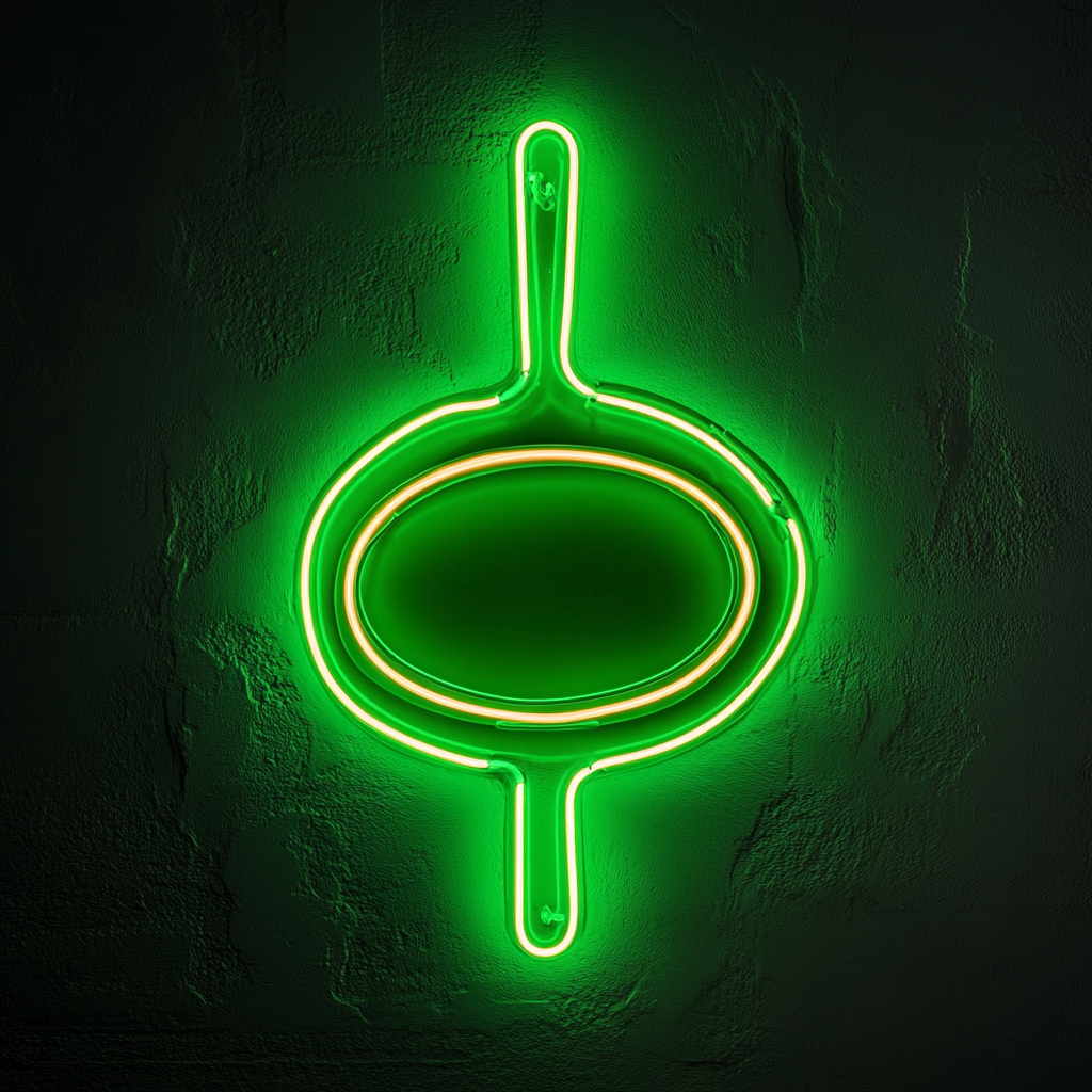 Skillet with Sausages - Green Neon Sign, 24 Inches