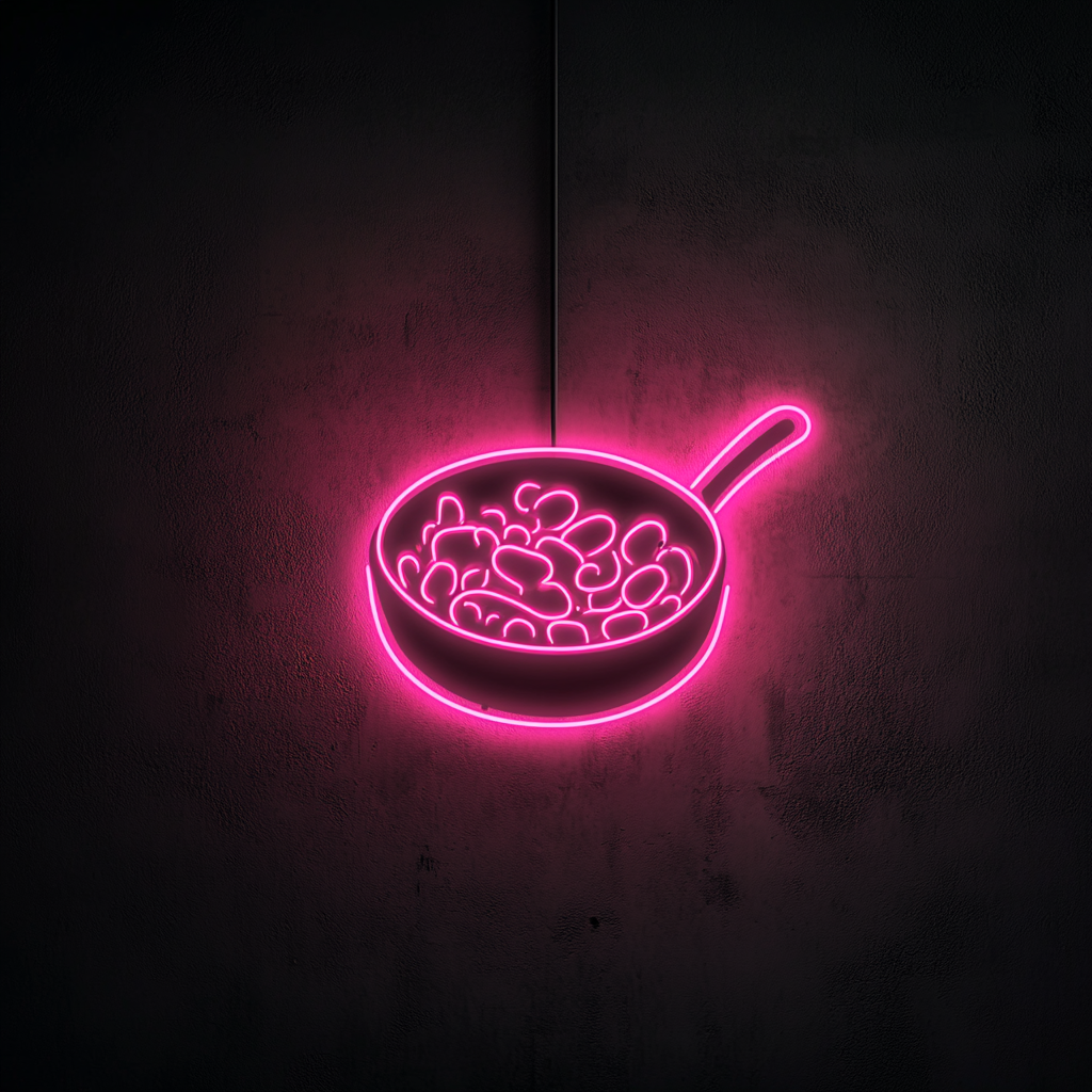 Skillet with Sausages - Pink Neon Sign, 18 Inches