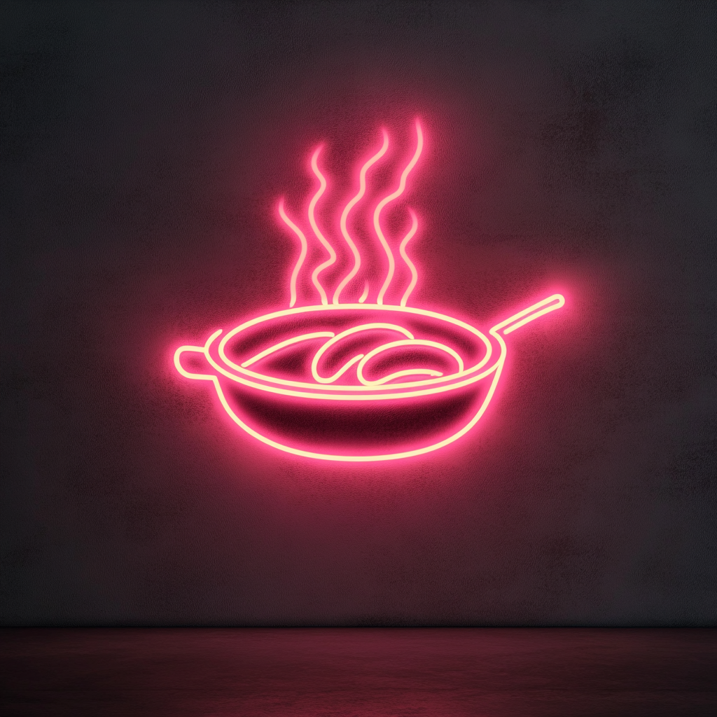 Skillet with Sausages - Pink Neon Sign, 18 Inches