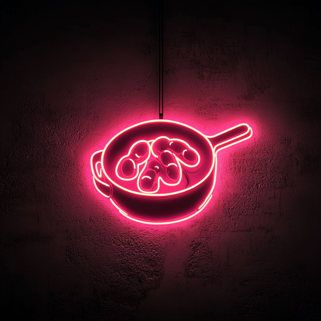 Skillet with Sausages - Pink Neon Sign, 18 Inches