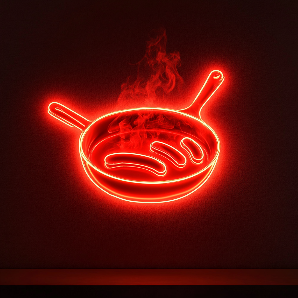 Skillet with Sausages - Red Neon Sign, 24 Inches