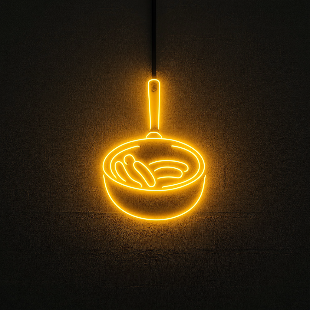 Skillet with Sausages - Yellow Neon Sign, 18 Inches