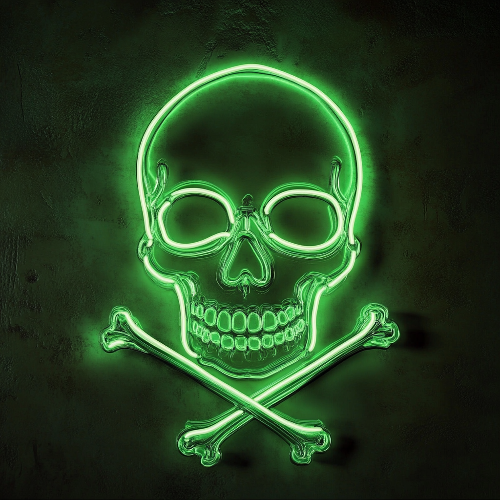 Skull - Green Neon Sign, 18 Inches