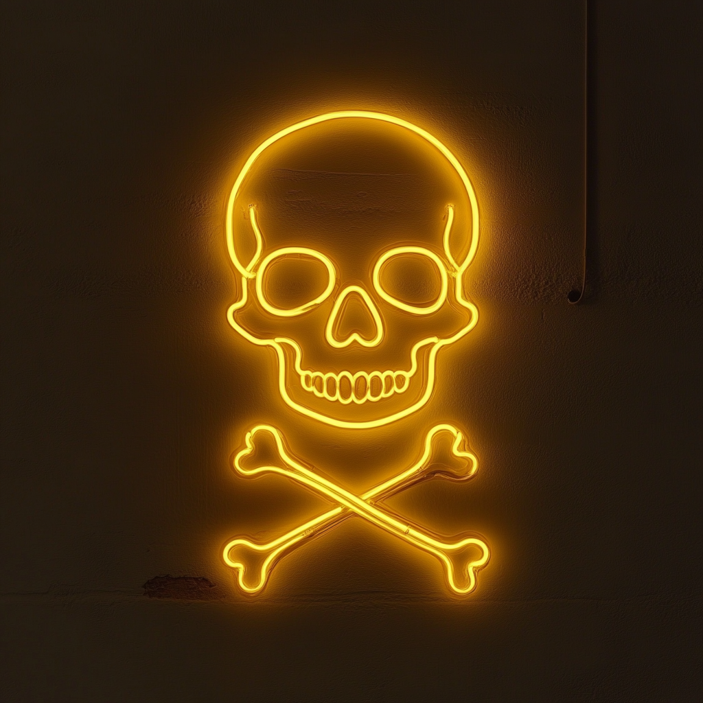 Skull - Yellow Neon Sign, 18 Inches