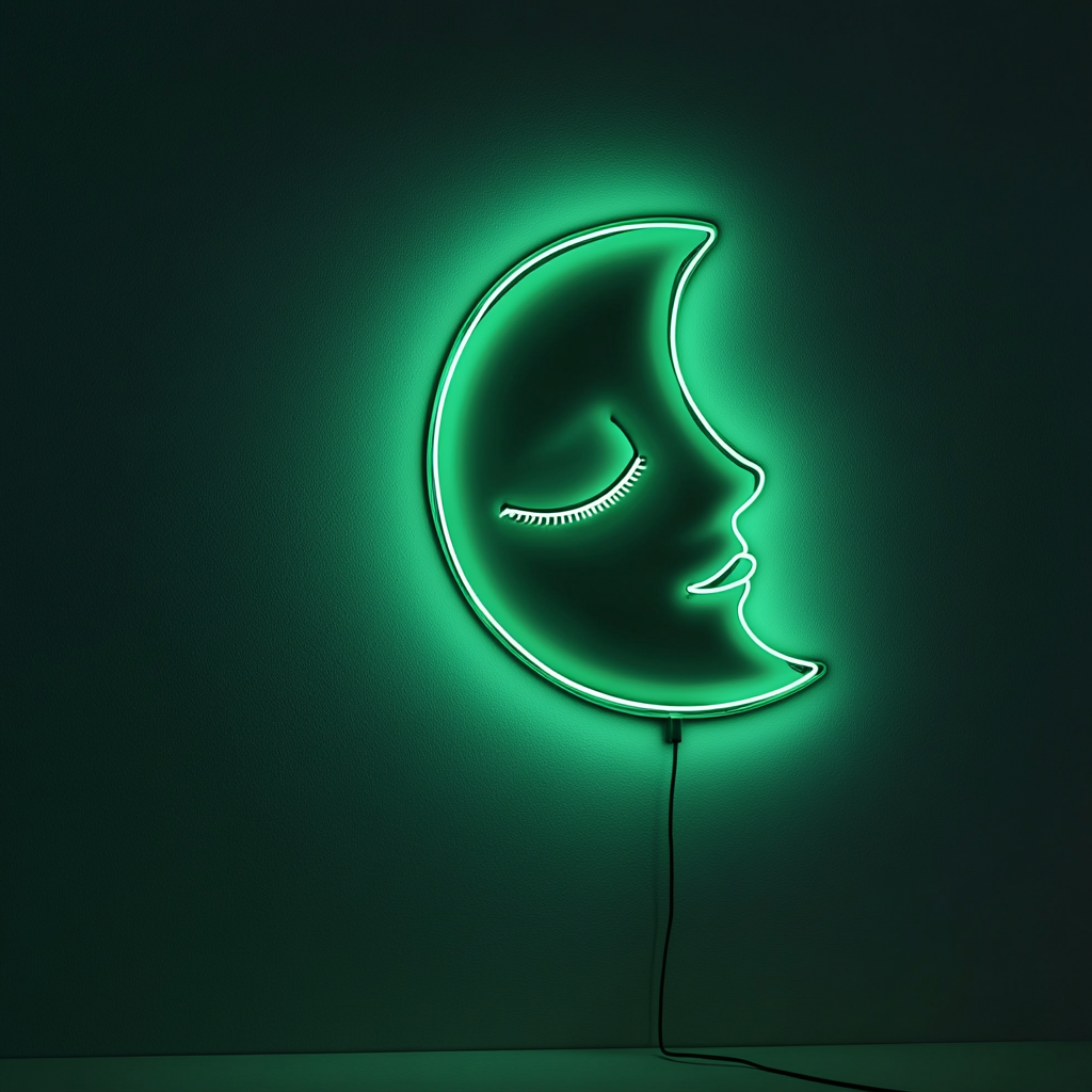 Sleeping Moon - Green Neon Sign, 24 Inches