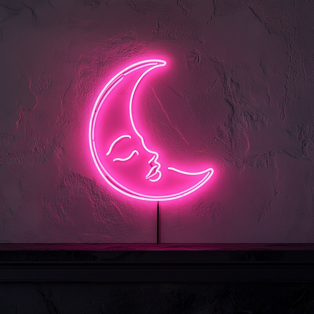 Sleeping Moon - Pink Neon Sign, 18 Inches