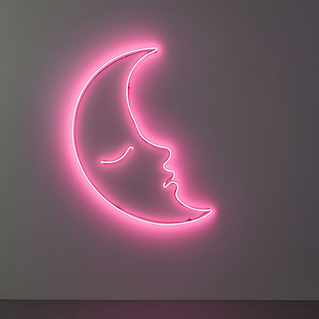 Sleeping Moon - Pink Neon Sign, 18 Inches