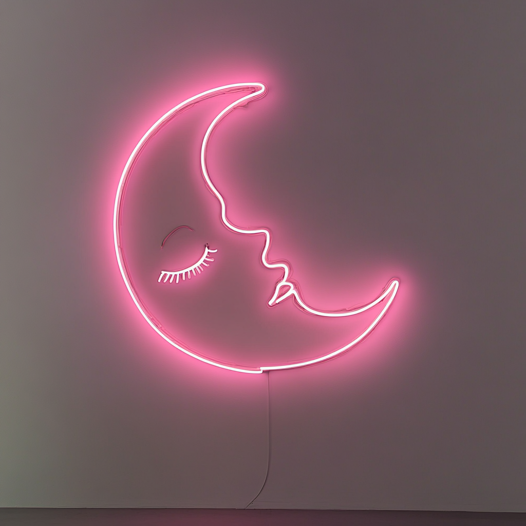 Sleeping Moon - Pink Neon Sign, 24 Inches
