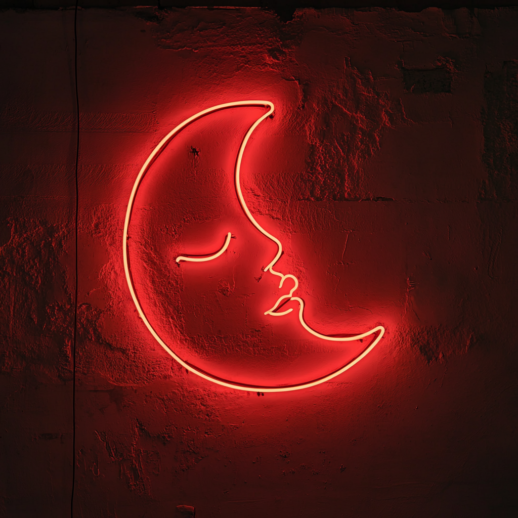 Sleeping Moon - Red Neon Sign, 24 Inches