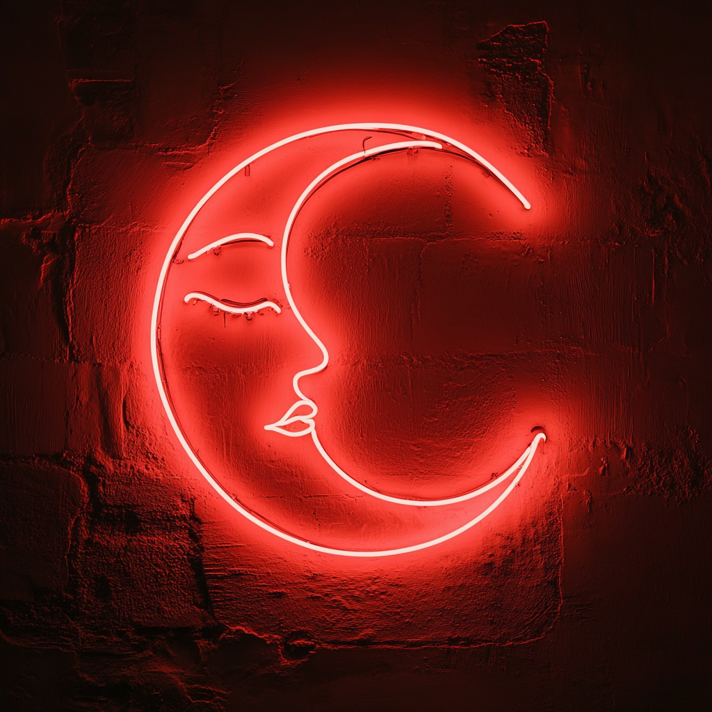 Sleeping Moon - Red Neon Sign, 24 Inches