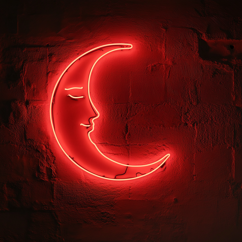 Sleeping Moon - Red Neon Sign, 24 Inches