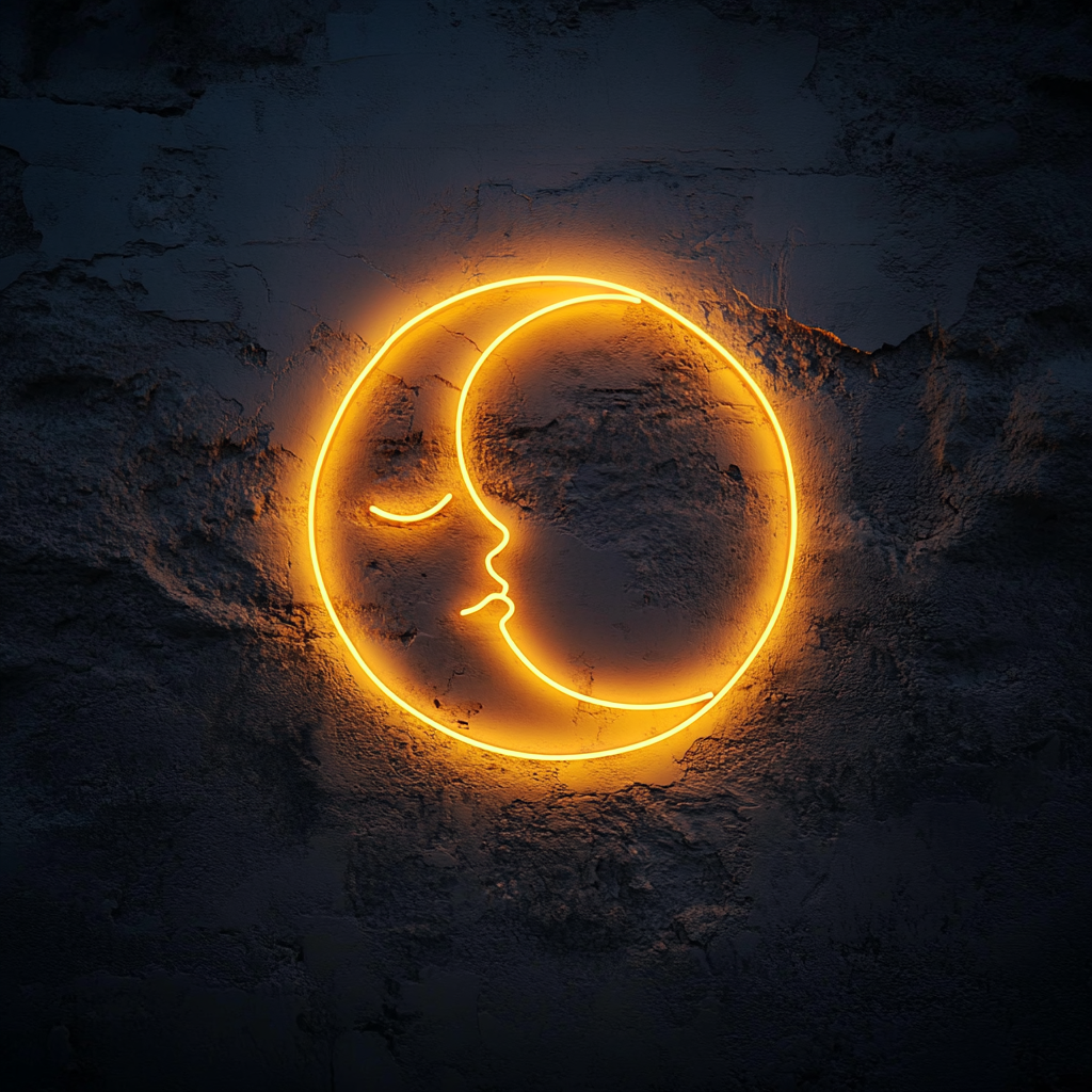 Sleeping Moon - Yellow Neon Sign, 24 Inches
