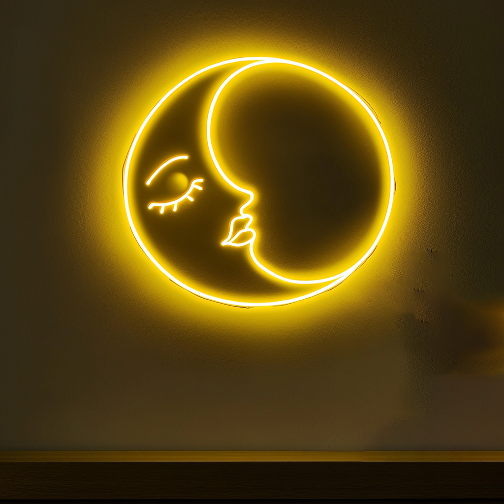 Sleeping Moon - Yellow Neon Sign, 24 Inches