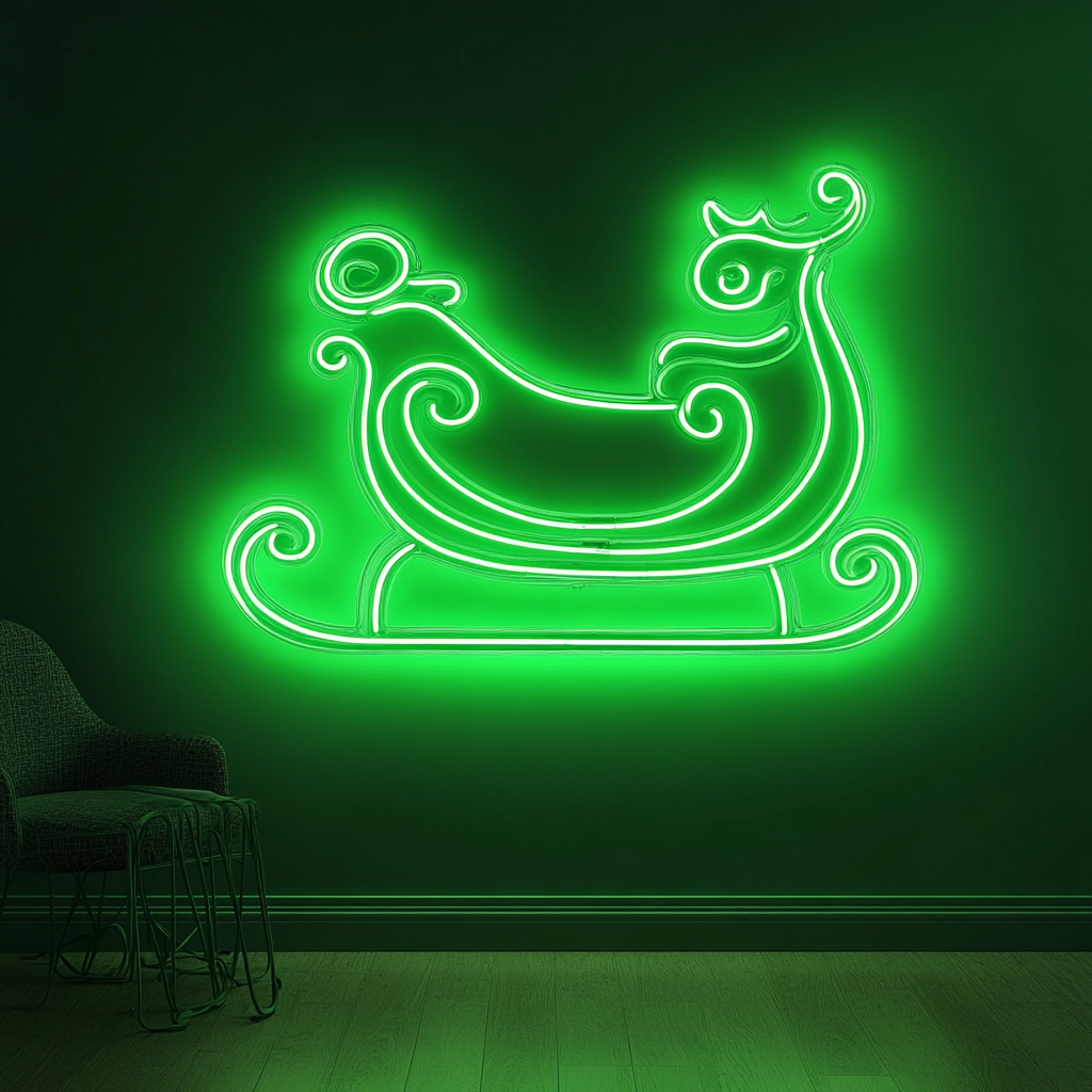 Sleigh - Green Neon Sign, 18 Inches