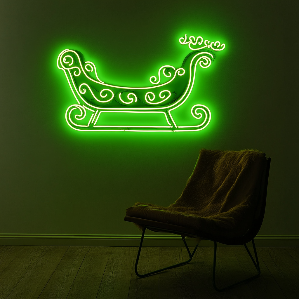 Sleigh - Green Neon Sign, 18 Inches