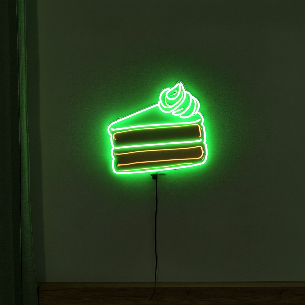 Slice of Cake - Green Neon Sign, 18 Inches