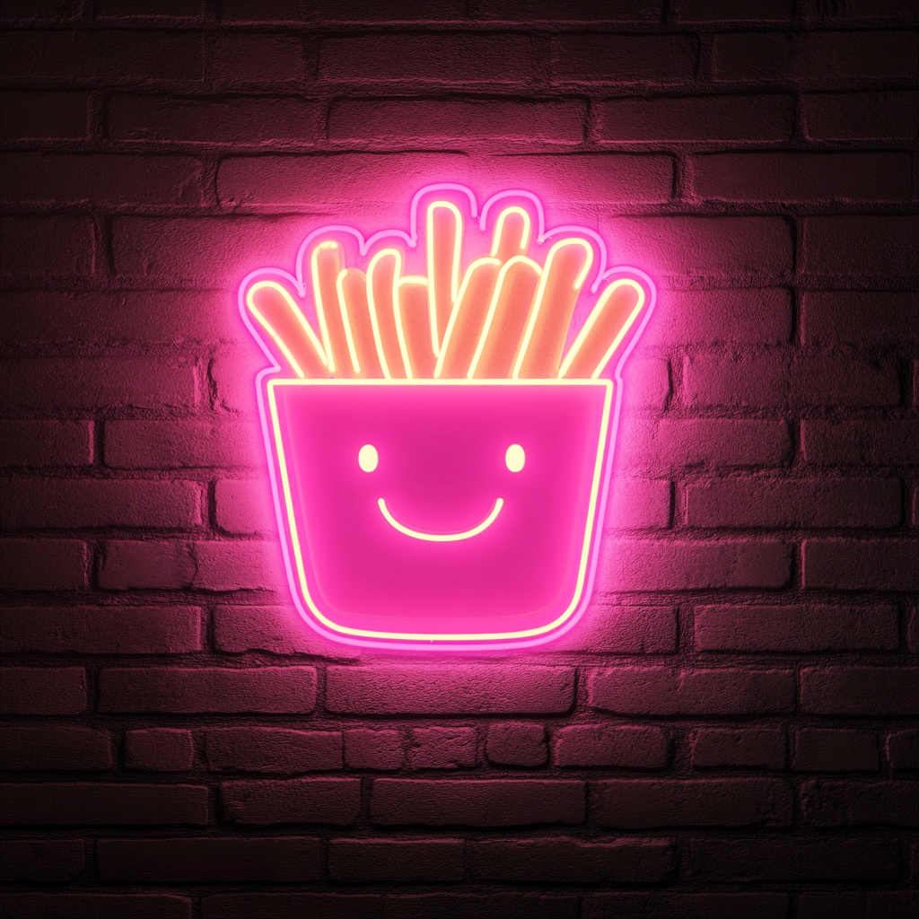 Smiley Face Fries - Pink Neon Sign, 24 Inches