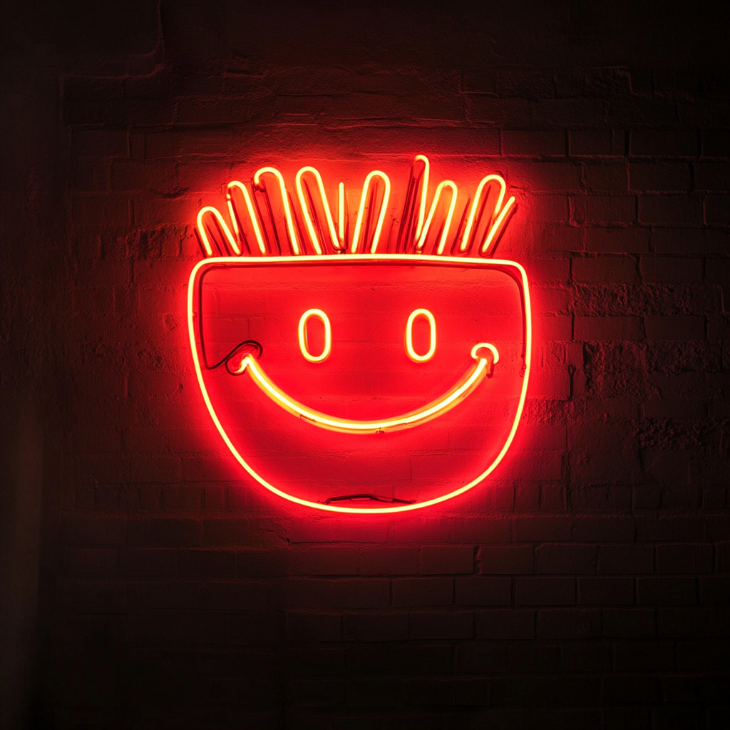 Smiley Face Fries - Red Neon Sign, 18 Inches