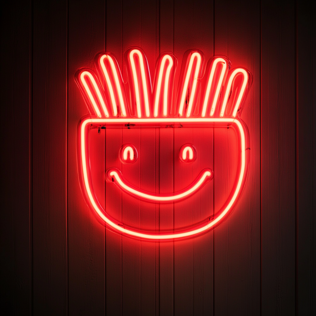 Smiley Face Fries - Red Neon Sign, 24 Inches